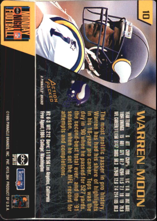 1995 Action Packed Monday Night Football #10 Warren Moon back image