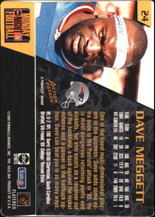 1995 Action Packed Monday Night Football #24 Dave Meggett back image