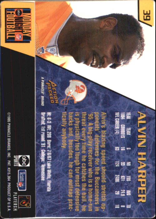1995 Action Packed Monday Night Football #39 Alvin Harper back image