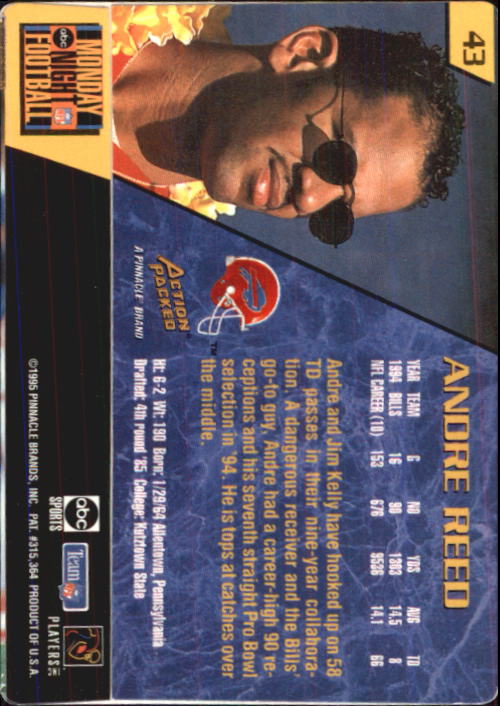 1995 Action Packed Monday Night Football #43 Andre Reed back image