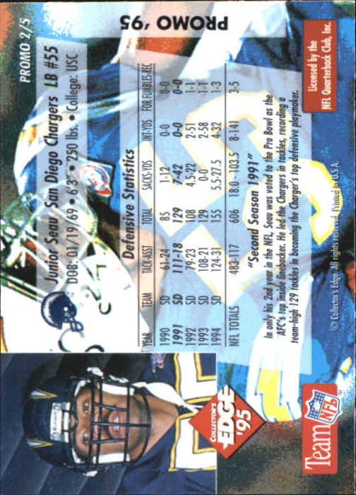 1995 Collector's Edge Junior Seau Promos #2 Junior Seau/Second Season 1991 back image