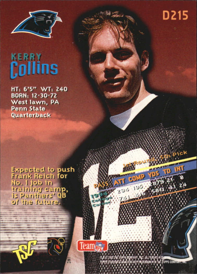 1995 Stadium Club Members Only Parallel #215 Kerry Collins back image