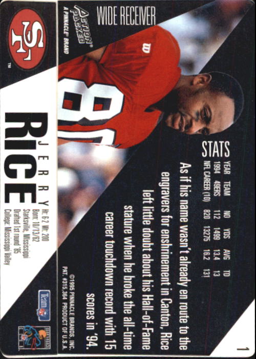 1995 Action Packed #1 Jerry Rice back image