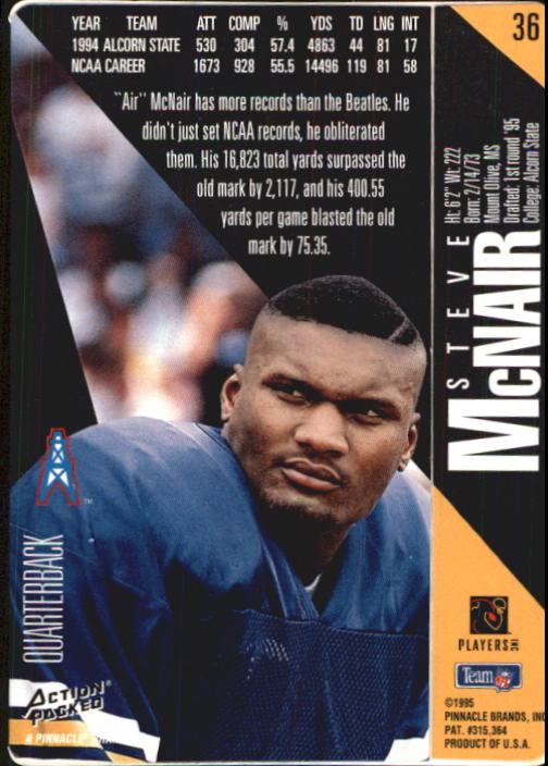1995 Action Packed #36 Steve McNair RC back image