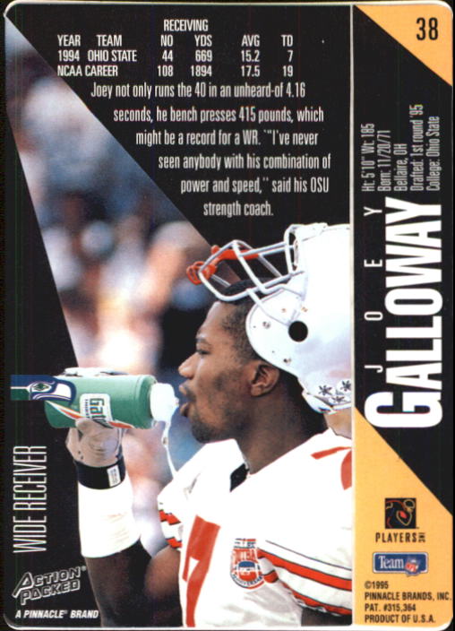 1995 Action Packed #38 Joey Galloway RC back image