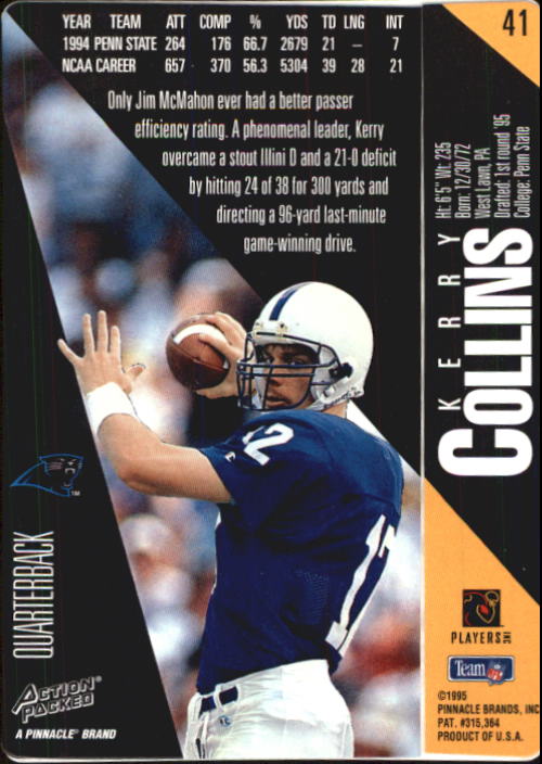 1995 Action Packed #41 Kerry Collins RC back image
