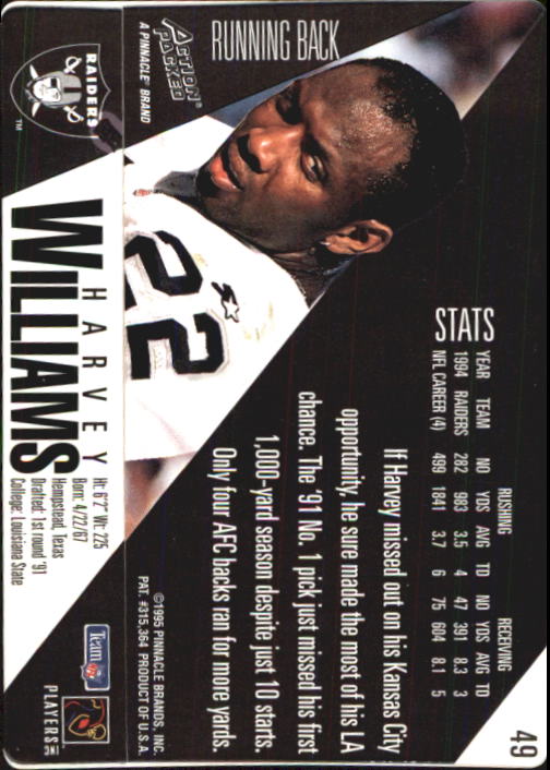 1995 Action Packed #49 Harvey Williams back image