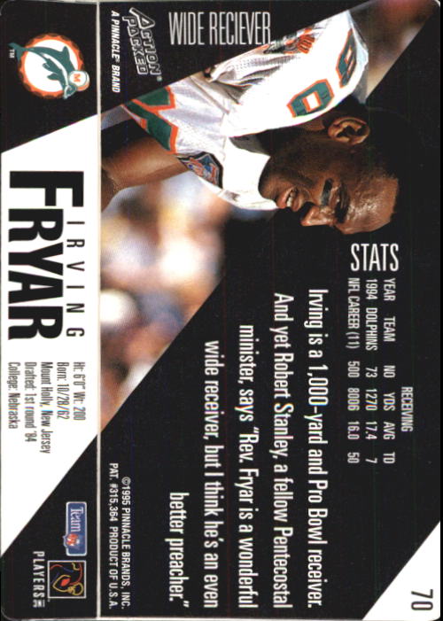 1995 Action Packed #70 Irving Fryar back image