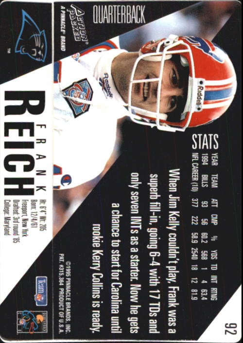 1995 Action Packed #92 Frank Reich back image