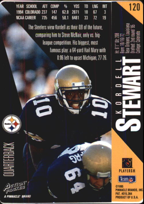 1995 Action Packed #120 Kordell Stewart RC back image