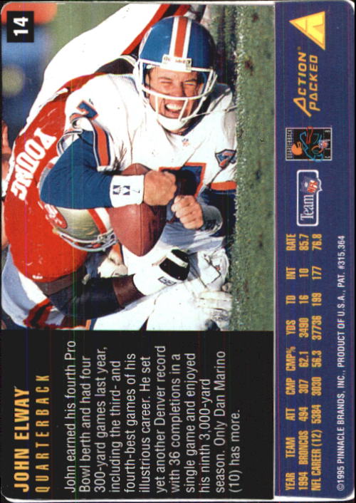 1995 Action Packed Rookies/Stars #14 John Elway back image