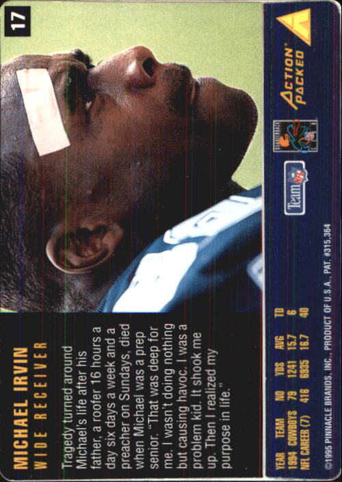 1995 Action Packed Rookies/Stars #17 Michael Irvin back image