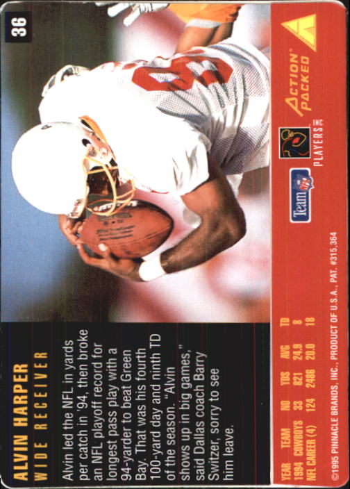 1995 Action Packed Rookies/Stars #36 Alvin Harper back image