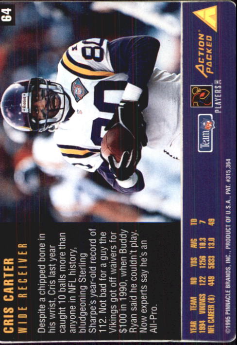 1995 Action Packed Rookies/Stars #64 Cris Carter back image