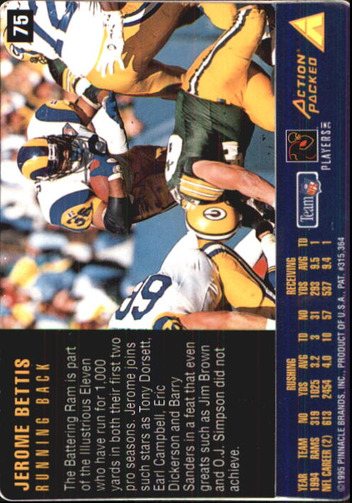 1995 Action Packed Rookies/Stars #75 Jerome Bettis back image