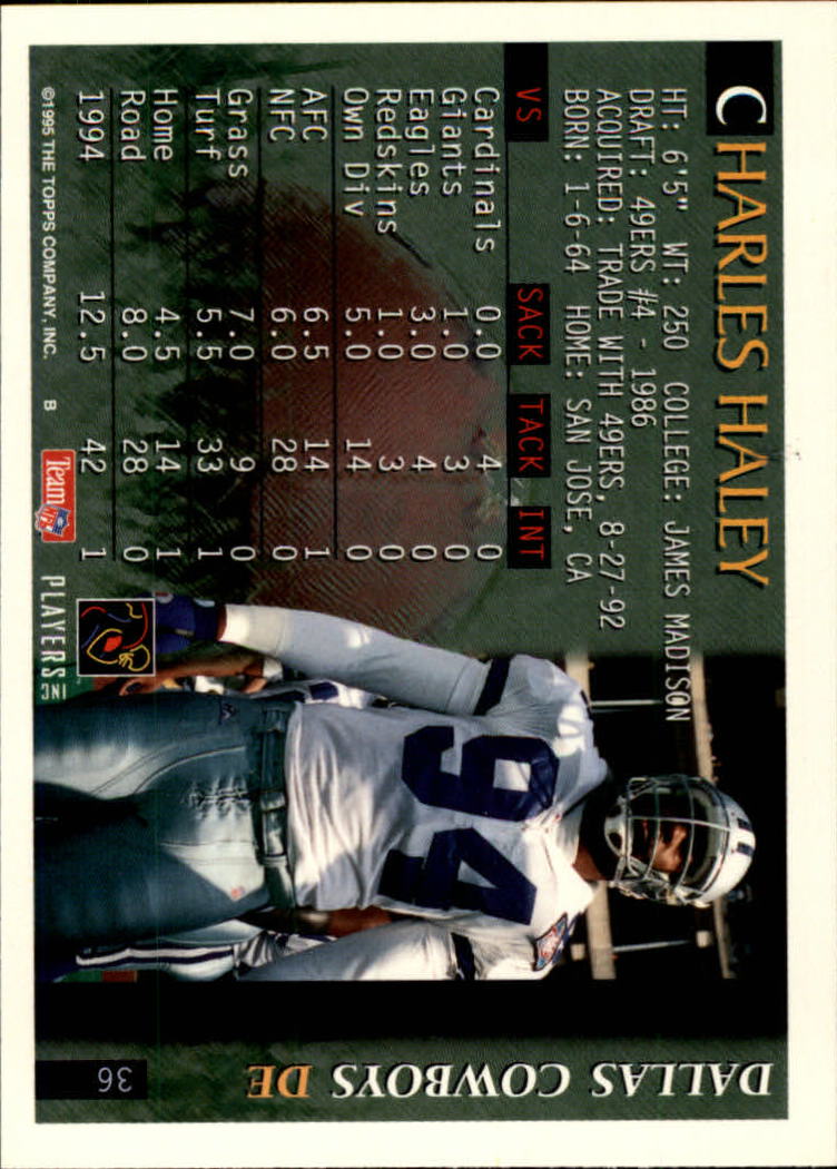1995 Bowman #36 Charles Haley back image