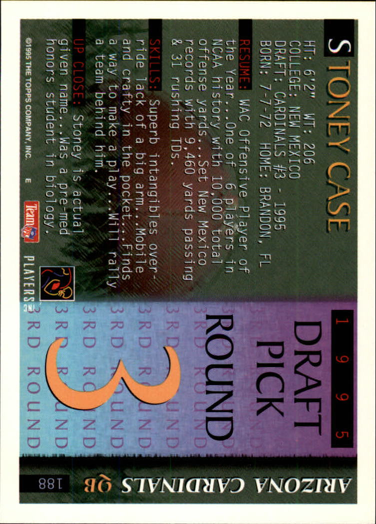 1995 Bowman #188 Stoney Case RC back image
