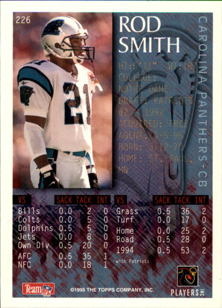 1995 Bowman #226 Rod Smith DB FOIL back image