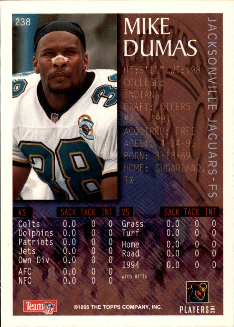 1995 Bowman #238 Mike Dumas FOIL back image