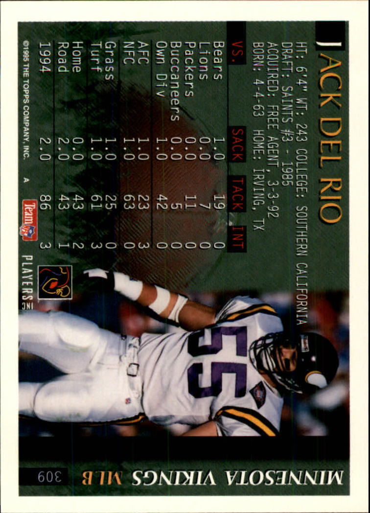 1995 Bowman #309 Jack Del Rio back image