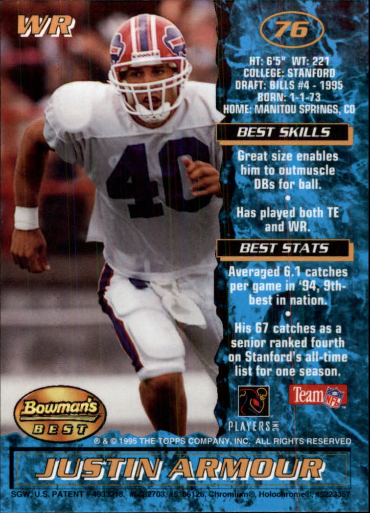 1995 Bowman's Best #R76 Justin Armour RC back image