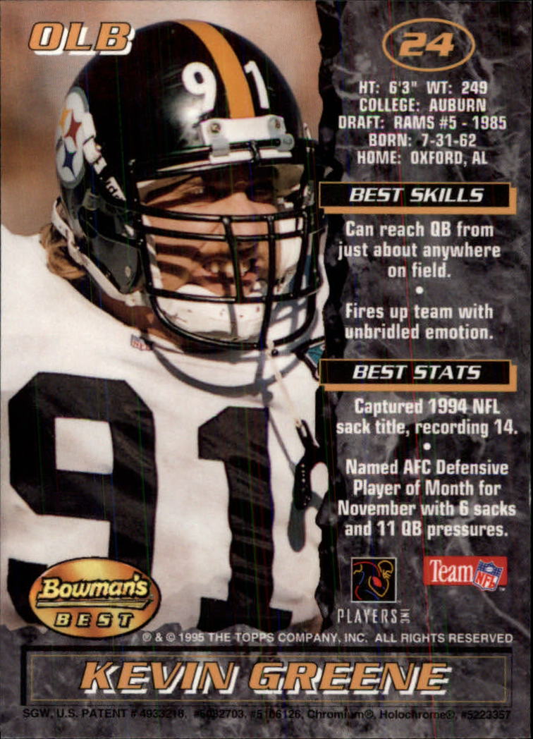 1995 Bowman's Best #V24 Kevin Greene back image