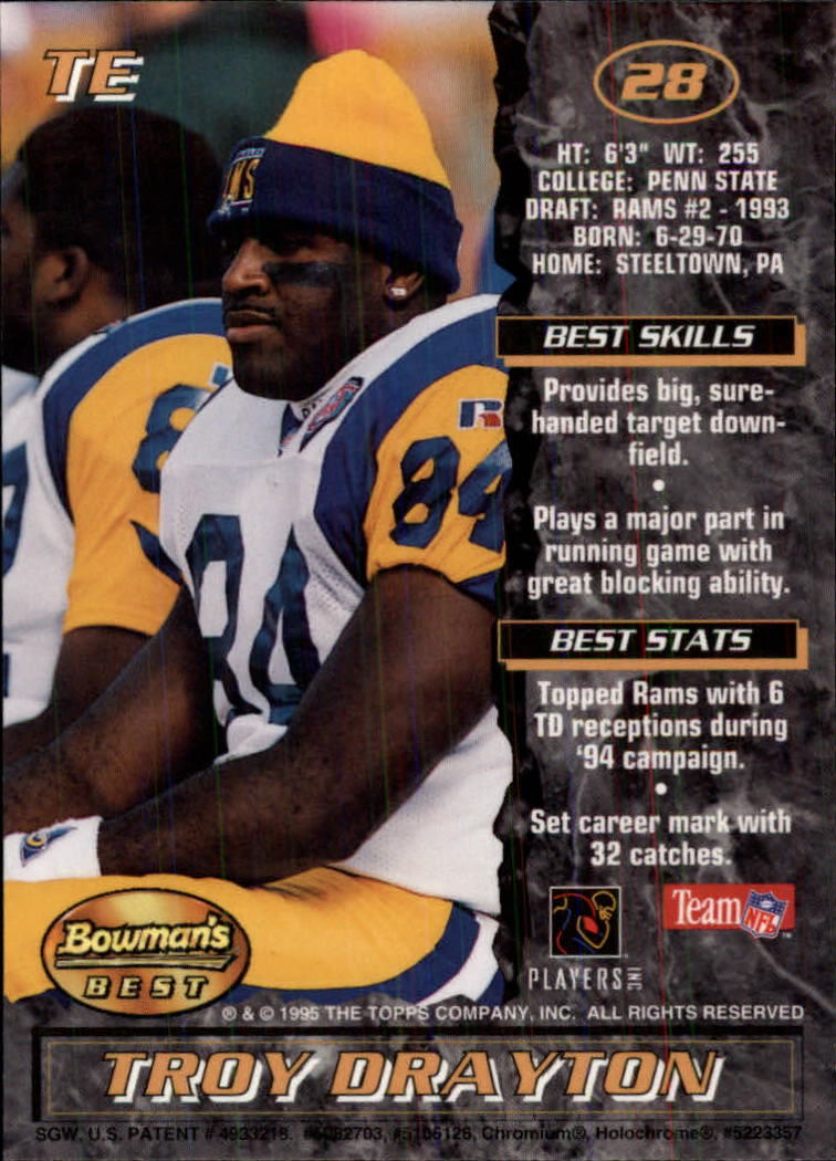 1995 Bowman's Best #V28 Troy Drayton back image