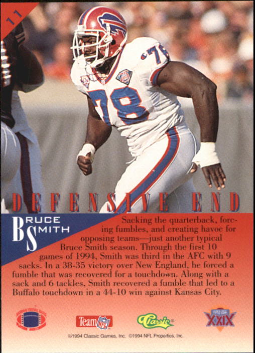1995 Classic NFL Experience #11 Bruce Smith back image