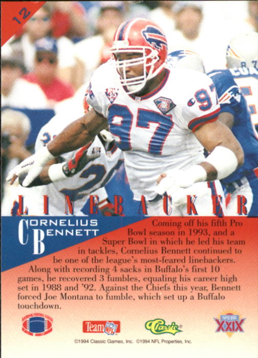1995 Classic NFL Experience #12 Cornelius Bennett back image
