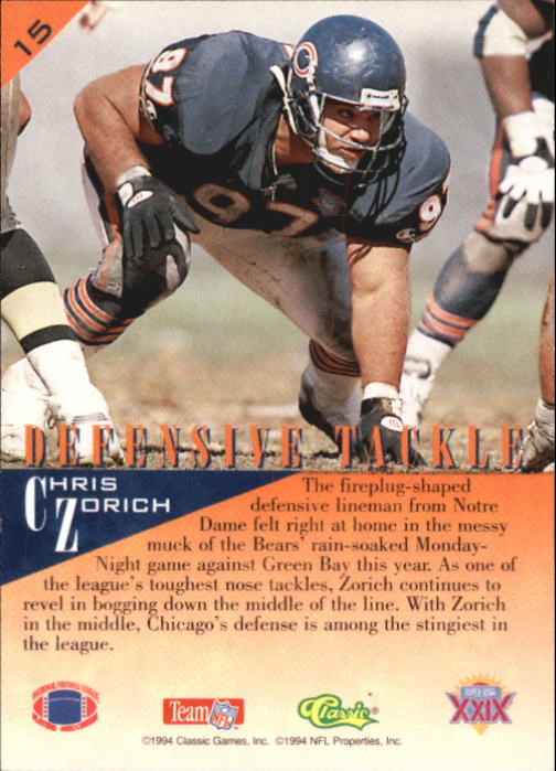 1995 Classic NFL Experience #15 Chris Zorich back image
