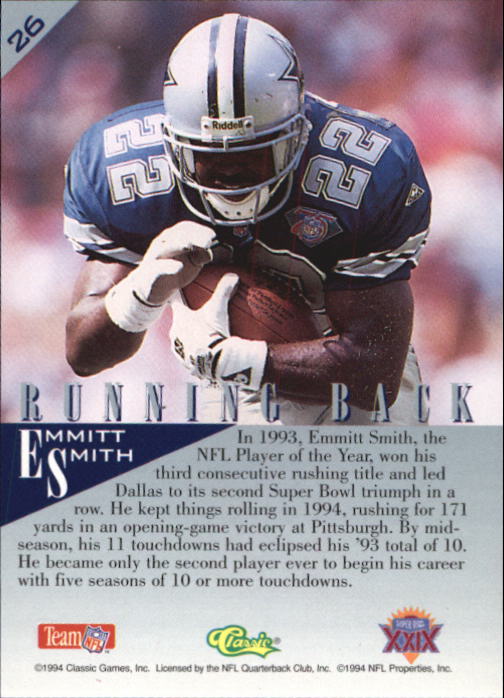 1995 Classic NFL Experience #26 Emmitt Smith back image