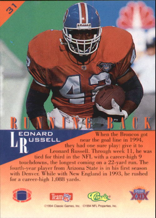1995 Classic NFL Experience #31 Leonard Russell back image