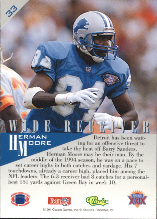 1995 Classic NFL Experience #33 Herman Moore back image