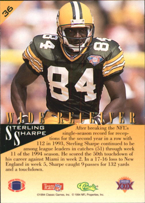 1995 Classic NFL Experience #36 Sterling Sharpe back image