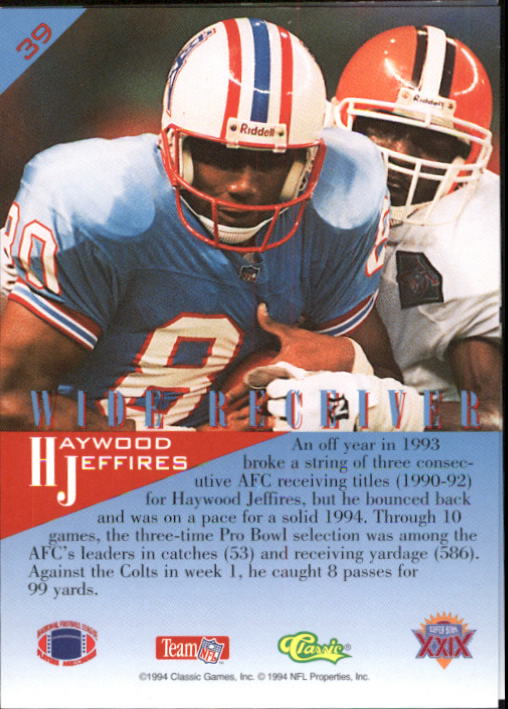 1995 Classic NFL Experience #39 Haywood Jeffires back image
