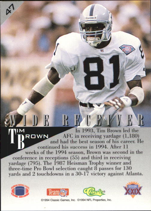 1995 Classic NFL Experience #47 Tim Brown back image