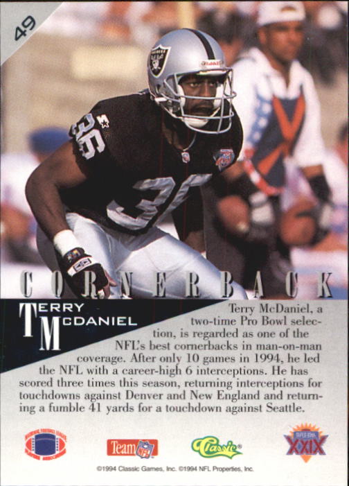 1995 Classic NFL Experience #49 Terry McDaniel back image