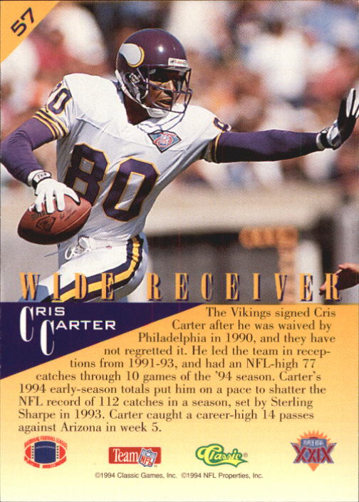 1995 Classic NFL Experience #57 Cris Carter back image