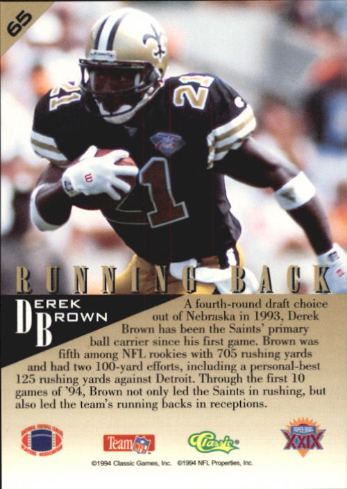 1995 Classic NFL Experience #65 Derek Brown RBK back image