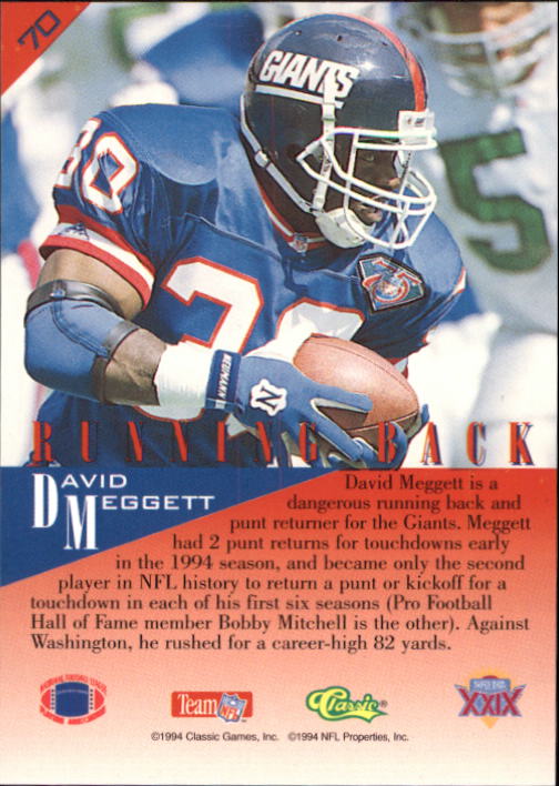 1995 Classic NFL Experience #70 Dave Meggett back image