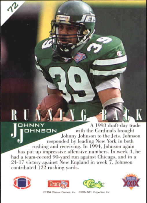 1995 Classic NFL Experience #72 Johnny Johnson back image
