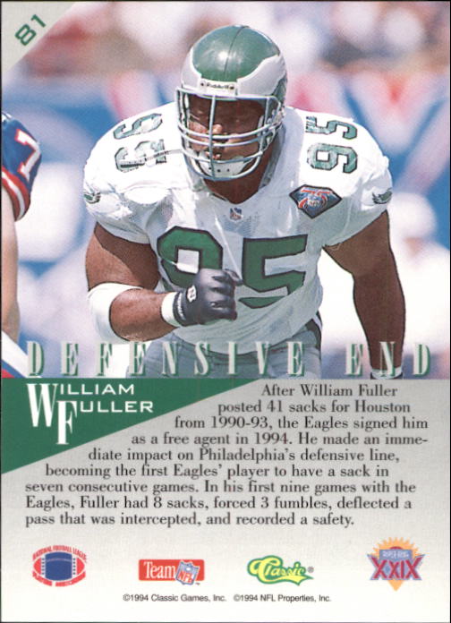 1995 Classic NFL Experience #81 William Fuller back image