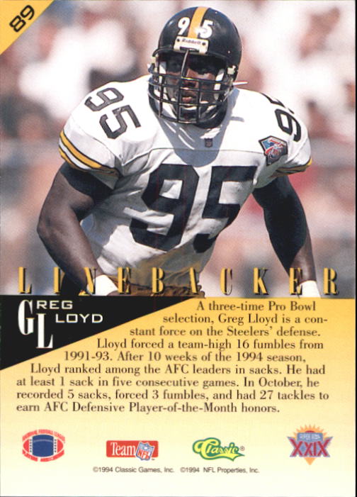 1995 Classic NFL Experience #89 Greg Lloyd back image