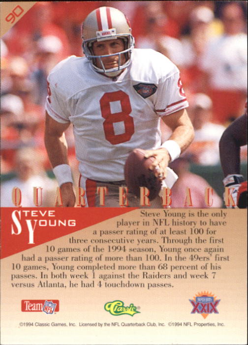 1995 Classic NFL Experience #90 Steve Young back image