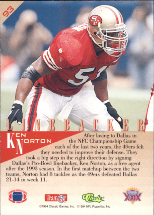 1995 Classic NFL Experience #93 Ken Norton Jr. back image