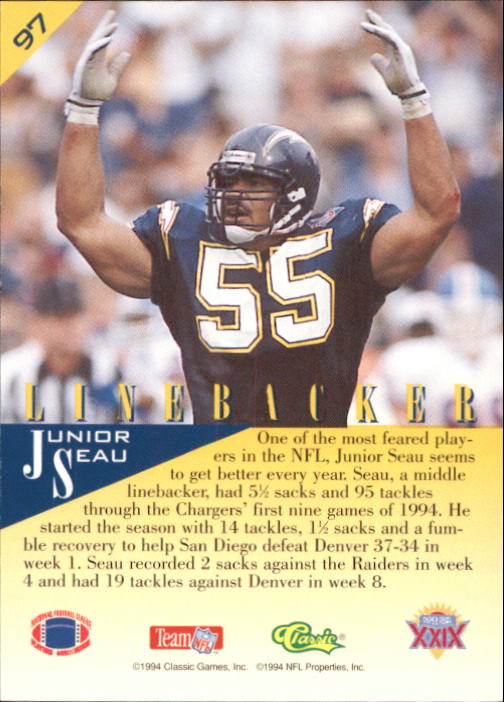 1995 Classic NFL Experience #97 Junior Seau back image