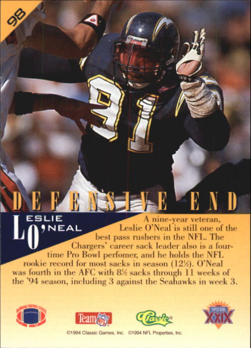 1995 Classic NFL Experience #98 Leslie O'Neal back image
