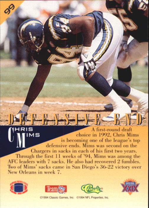 1995 Classic NFL Experience #99 Chris Mims back image