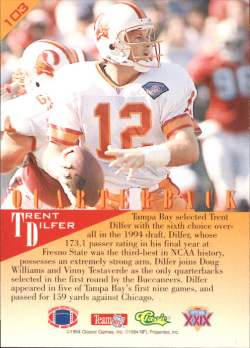 1995 Classic NFL Experience #103 Trent Dilfer back image