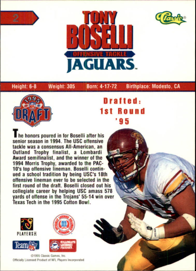 1995 Classic NFL Rookies #2 Tony Boselli back image
